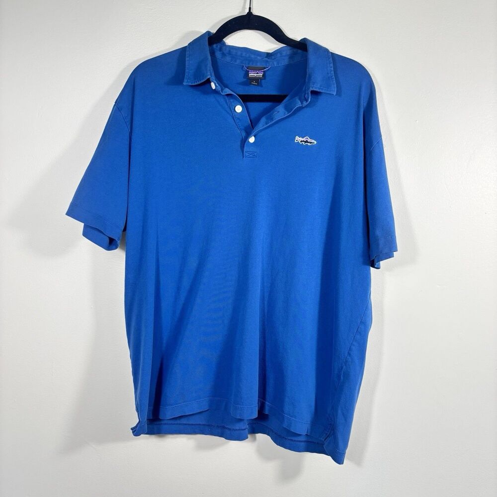 Patagonia Size L Mens Fitz Roy Trout Organic Cotton Polo Shirt / Top